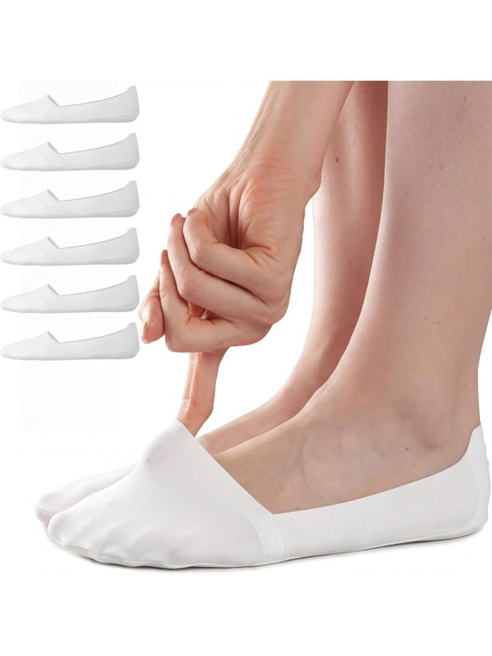🧦Women's All White No Show Socks 6 Pairs Non Slip Low Cut Invisible Liner